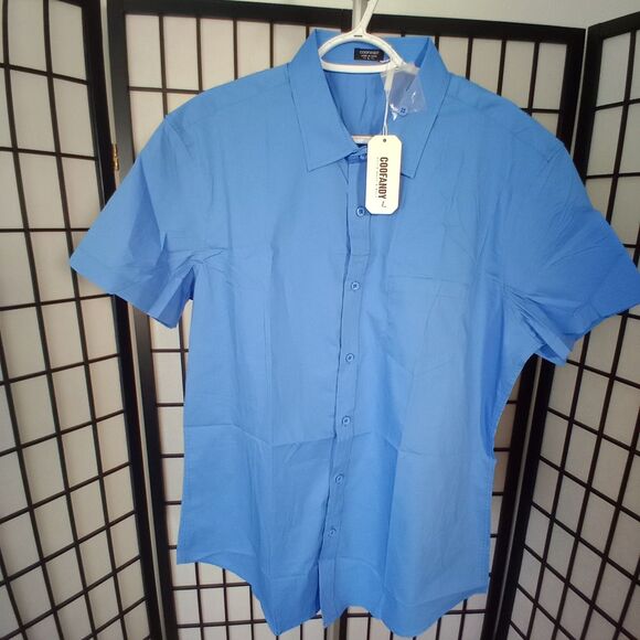 COOFANDY Men's Cotton Dress Shirt Short Sleeve Button Down Size Large - Picture 1 of 7